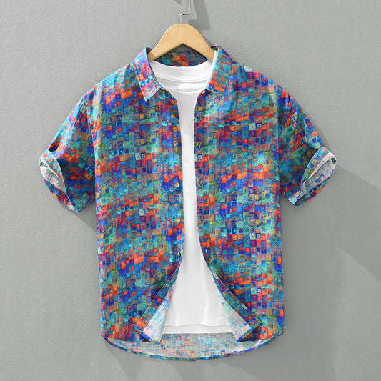 Camisa Casual Estampada de Manga Corta para Hombre