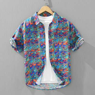 Camisa Casual Estampada de Manga Corta para Hombre