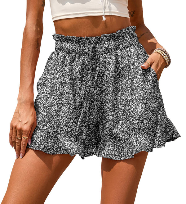 Shorts Casuales de Chifón Estampado con Bolsillos para Mujer