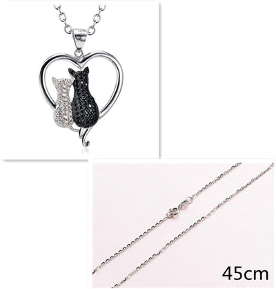 Collar de Plata 925 con Gatos Pareja Completo en Diamantes - Colgante para Mujer - Image 6