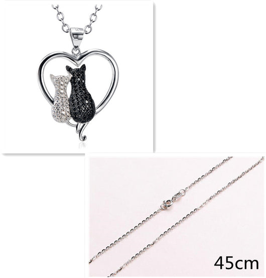 Collar de Plata 925 con Gatos Pareja Completo en Diamantes - Colgante para Mujer - Image 6