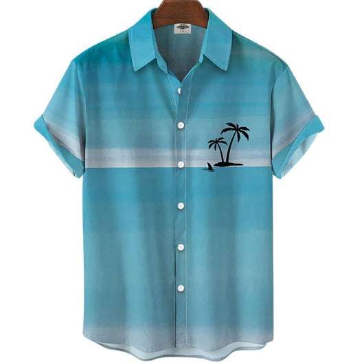 Camisa Casual Slim Estampado 3D Playa Manga Corta para Hombre - Image 30