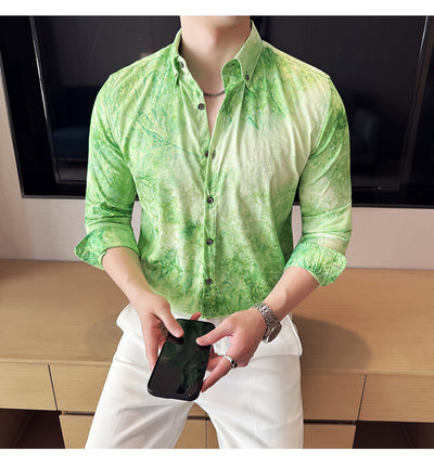 Camisa Tie-Dye Estampada Manga Larga Slim Fit para Hombre - Image 22