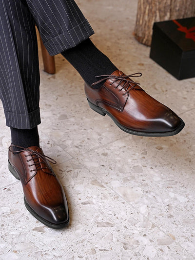 Zapatos de Cuero Vintage con Punta Cuadrada para Hombre - Image 26