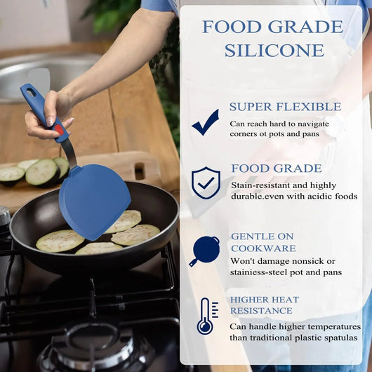 Silicone Pancake Spatula Turner for Cooking and Baking- 600°F Heat Resistant Rubber Egg Spatulas (Blue round Spatula) - Tekeno