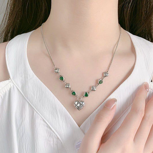 Collar Cadena Clavícula Circonio Verde Estilo Trendy Mujer