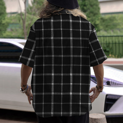Camisa Casual de Cuadros Patchwork con Botones y Manga Corta - Image 12
