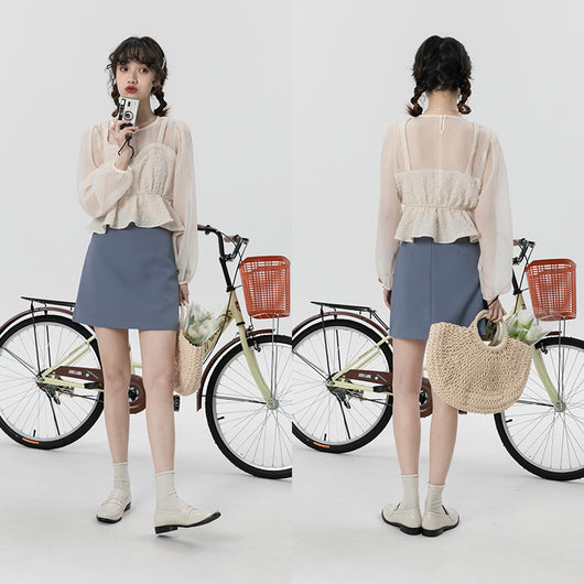 Blusa Elegante con Mangas Linterna y Efecto Dos Piezas - Image 5