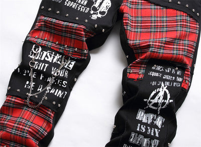 Jeans Hip Hop Patchwork Micro-Elasticados Corte Recto para Hombre - Image 9