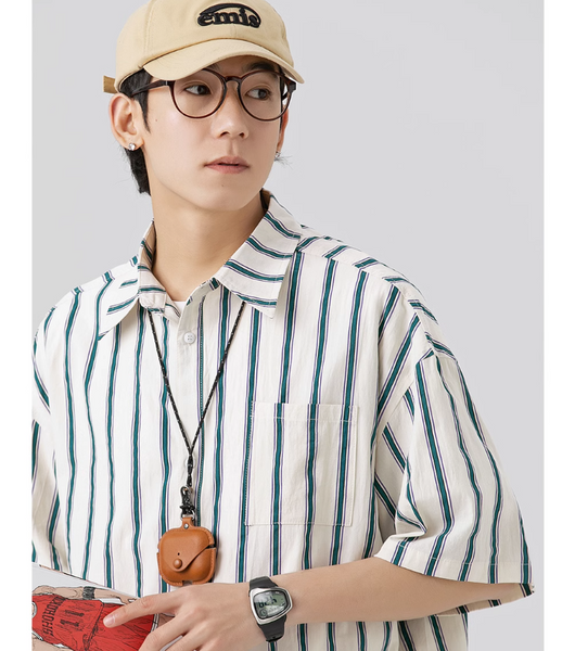 Camisa Suelta Retro Japonesa Estilo Americano Manga Corta Hombre - Image 4