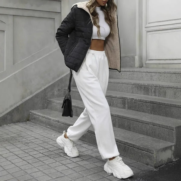 Chaqueta Acolchada de Algodón con Cuadros Escoceses para Mujer
