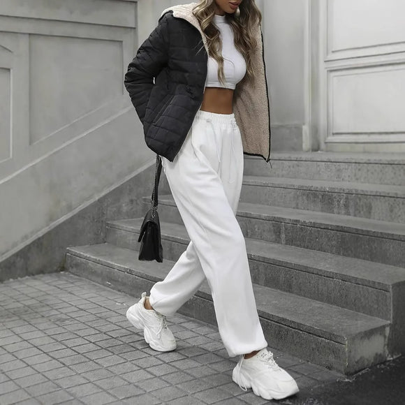 Chaqueta Acolchada de Algodón con Cuadros Escoceses para Mujer