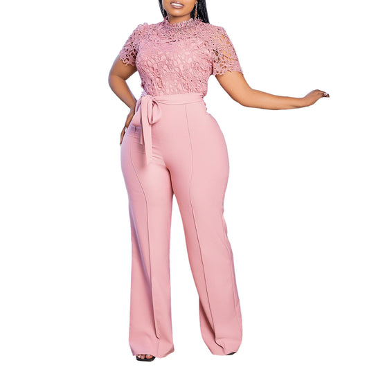 Jumpsuit de Encaje Elegante con Cintura Anudada y Piernas Anchas - Image 5