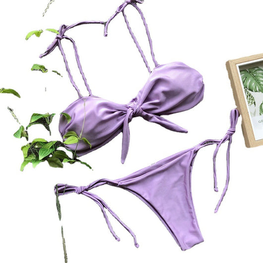 Bikini Bandage Morado Brillante con Diseño de Tres Puntos - Image 5