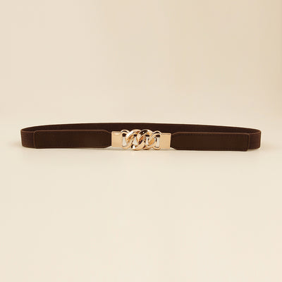 Black elastic belt for women with a gold-tone chain link buckle, perfect for dresses and shirts. - Image 10