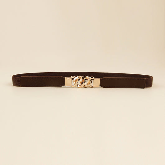 Black elastic belt for women with a gold-tone chain link buckle, perfect for dresses and shirts. - Image 10