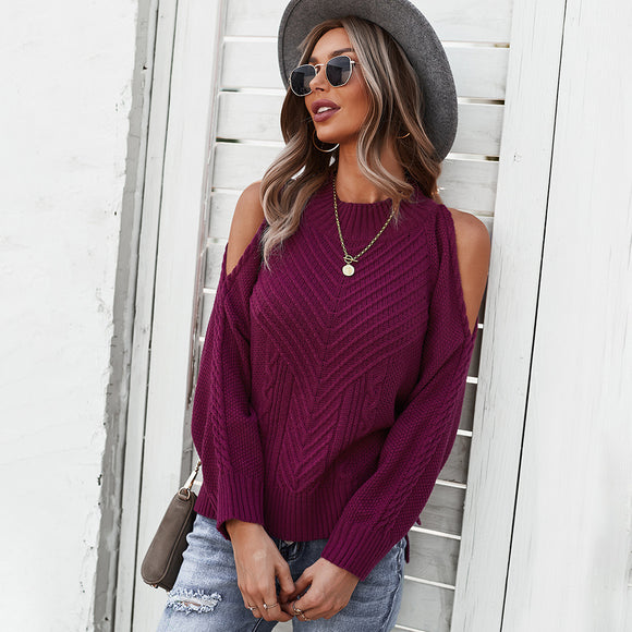 Blusa Gruesa Sin Tirantes de Manga Larga y Color Sólido para Otoño e Invierno