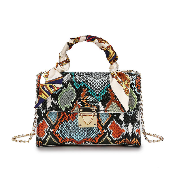 Bolso Pañuelo de Seda con Estampado Serpiente Multicolor