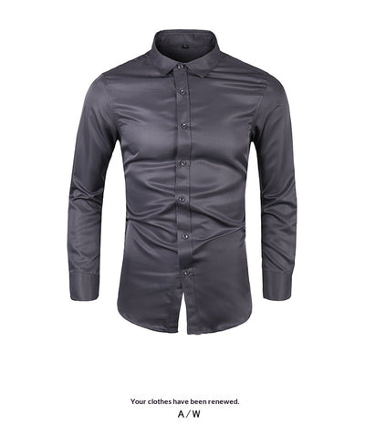Camisa de Negocios Manga Larga Talla Grande Cuello Solapa Color Sólido para Hombre - Image 40