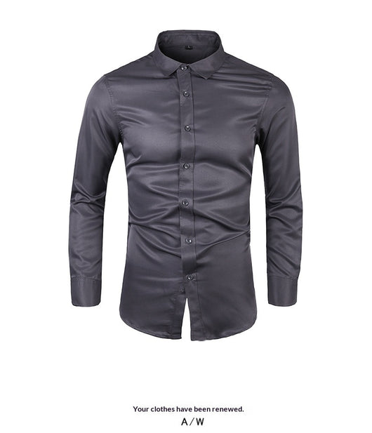 Camisa de Negocios Manga Larga Talla Grande Cuello Solapa Color Sólido para Hombre - Image 40