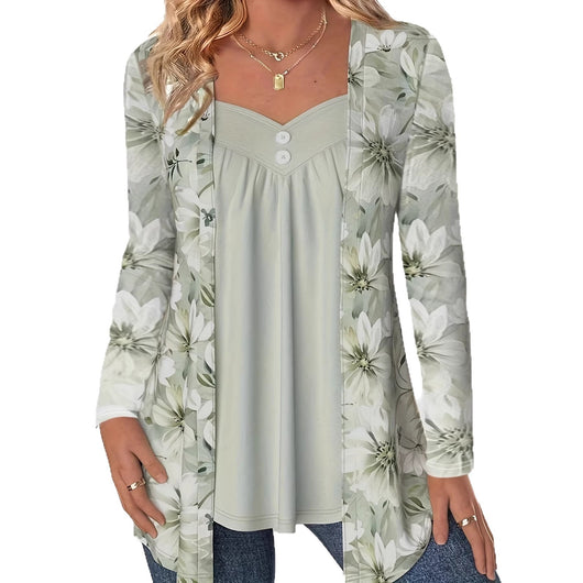 Blusa Estampada Dos en Uno con Botones y Mangas Largas - Image 5