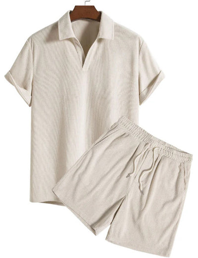 Conjunto de Playa Casual Dos Piezas en Pana Multicolor con Manga Corta - Image 6