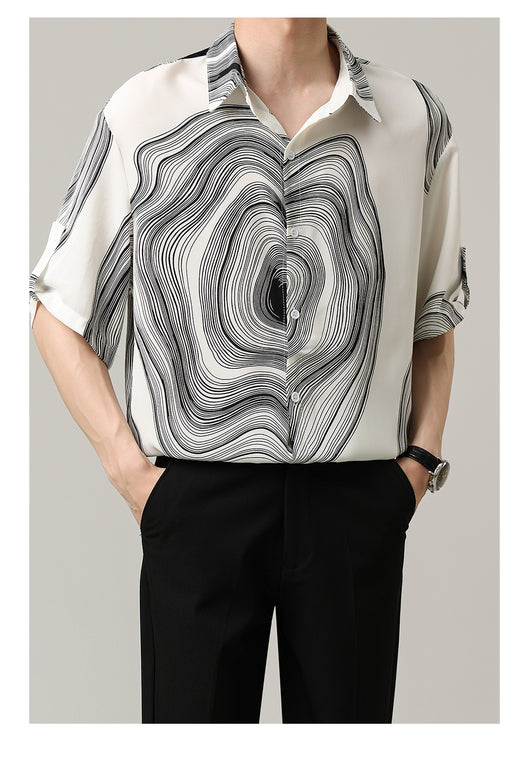 Camisa Casual Hombre Manga Corta Contraste Retro Suelta - Image 22