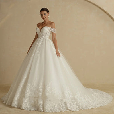 Vestido de Novia Elegante Hombros Descubiertos Estilo Corte Lujo Francés - Image 7