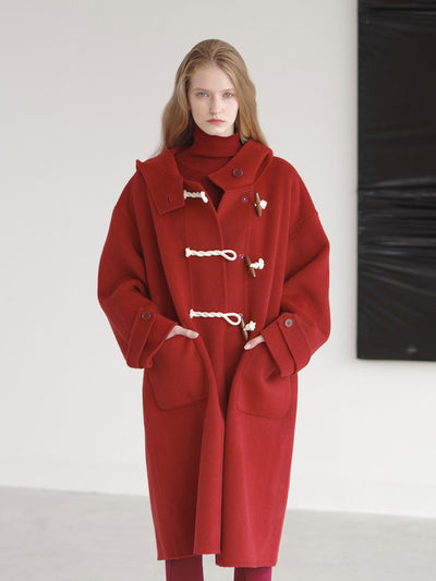 Abrigo de Lana Doble Faz Rojo Retro para Mujer - Image 9