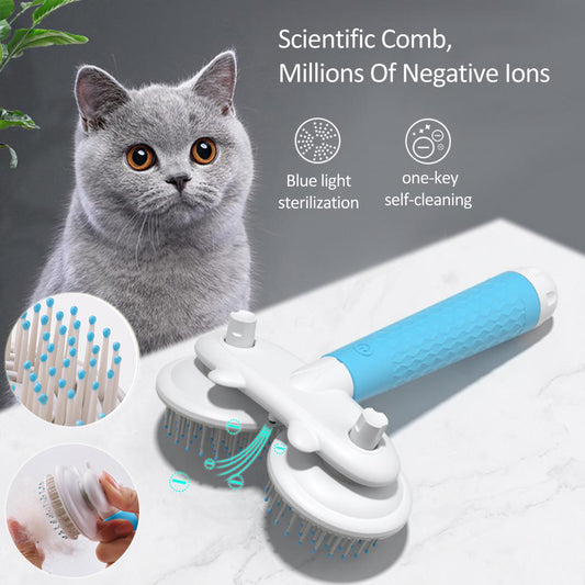Cepillo Doble para Perros y Gatos con Iones Negativos y Autolimpieza