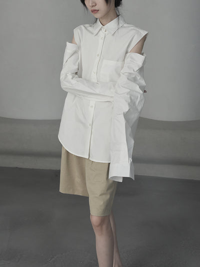 Blusa Blanca Hombros Descubiertos con Cuello Desflecado Diseño Otoñal - Image 5