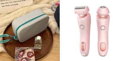 Light blue 2-in-1 electric shaver for women with interchangeable foil and epilator heads, digital display. - Image 18