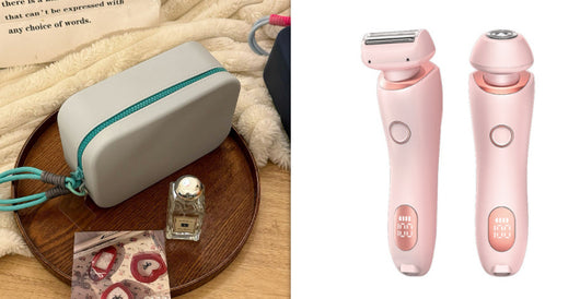 Light blue 2-in-1 electric shaver for women with interchangeable foil and epilator heads, digital display. - Image 18