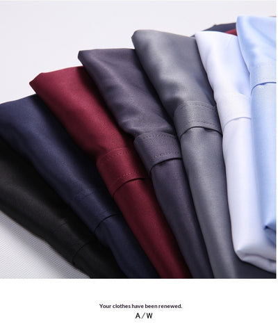 Camisa de Negocios Manga Larga Talla Grande Cuello Solapa Color Sólido para Hombre - Image 35