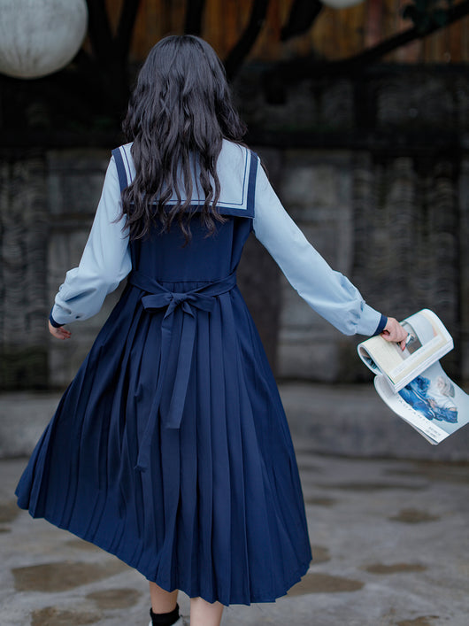 Vestido Preppy Azul Marino con Bordado Navy Japonés - Image 9