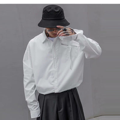Camisa Blanca Suelta de Manga Larga para Hombre - Image 7