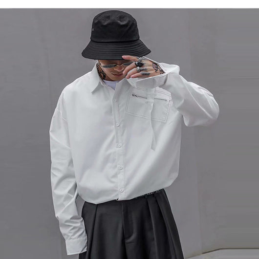 Camisa Blanca Suelta de Manga Larga para Hombre - Image 7