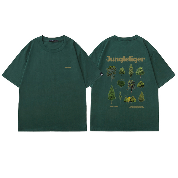 Camiseta Holgada con Estampado Botánico Cuello Redondo Manga Corta