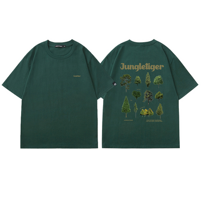 Camiseta Holgada con Estampado Botánico Cuello Redondo Manga Corta