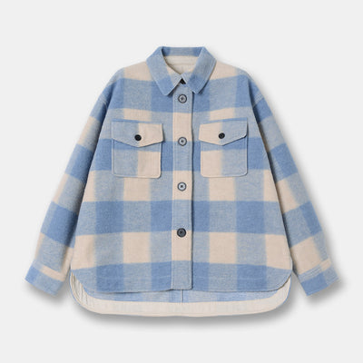 Abrigo de Lana a Cuadros Unisex con Cuello de Camisa - Diseño Holgado y Versátil - Image 10