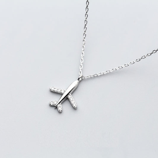 Collar de Plata S925 con Diamantes y Dije de Avión