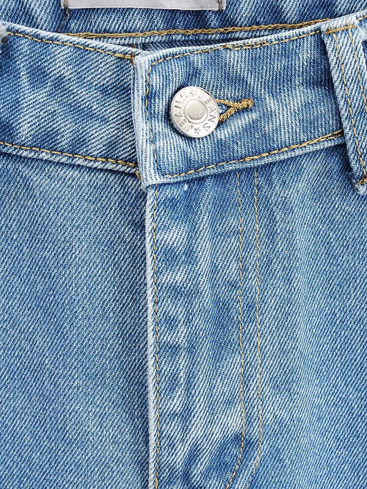 Jeans Azul Lavado Talle Alto Pierna Ancha con Bolsillos Decorados para Mujer - Image 9