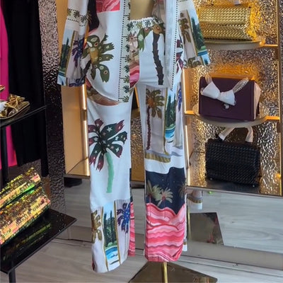 Conjunto de 3 Piezas: Blusa Estampada Manga Larga, Bralette y Pantalón Ancho - Image 11