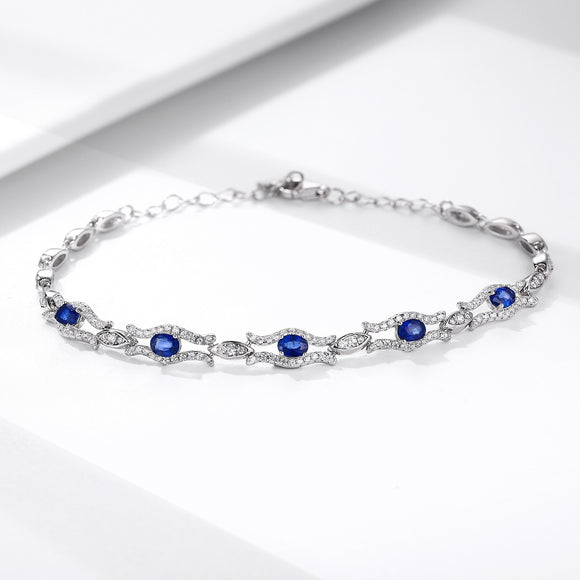 Pulsera de Zafiro Natural Mujer Plata S925 - Joyería de Diseño Premium Original