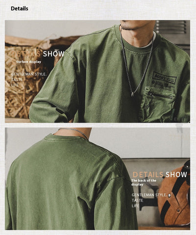 Camiseta Manga Larga Algodón Estilo Retro Americano para Hombre - Image 11