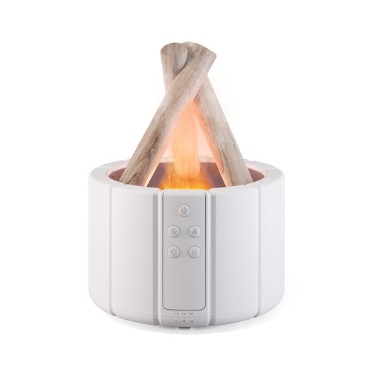 Dark gray simulated flame aromatherapy machine with a remote control, emitting a warm, flame-like light and mist. - Image 15