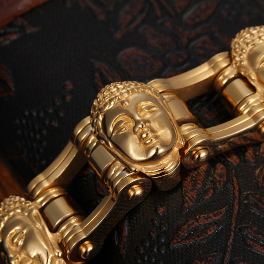 Pulsera Cadena de Bicicleta Titanio Dorado Buda para Hombre - Image 5