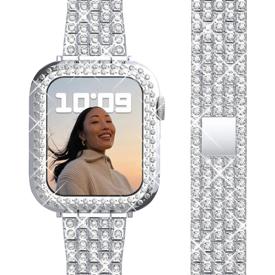 Pulsera de Reloj Metal con Diamantes y Cinco Cuentas Decorativas - Image 8