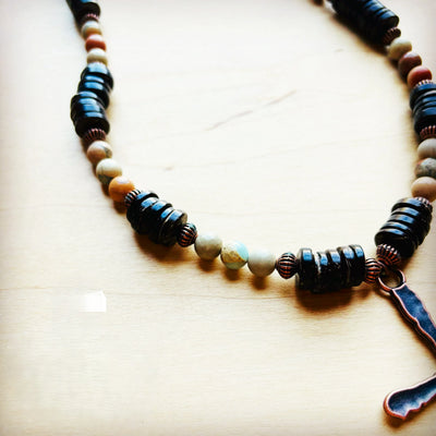 **Aqua Terra Wood Necklace with Copper Cross 237d