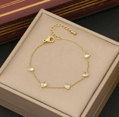 Pulseira Delicada com Diamantes Coração ou Oval